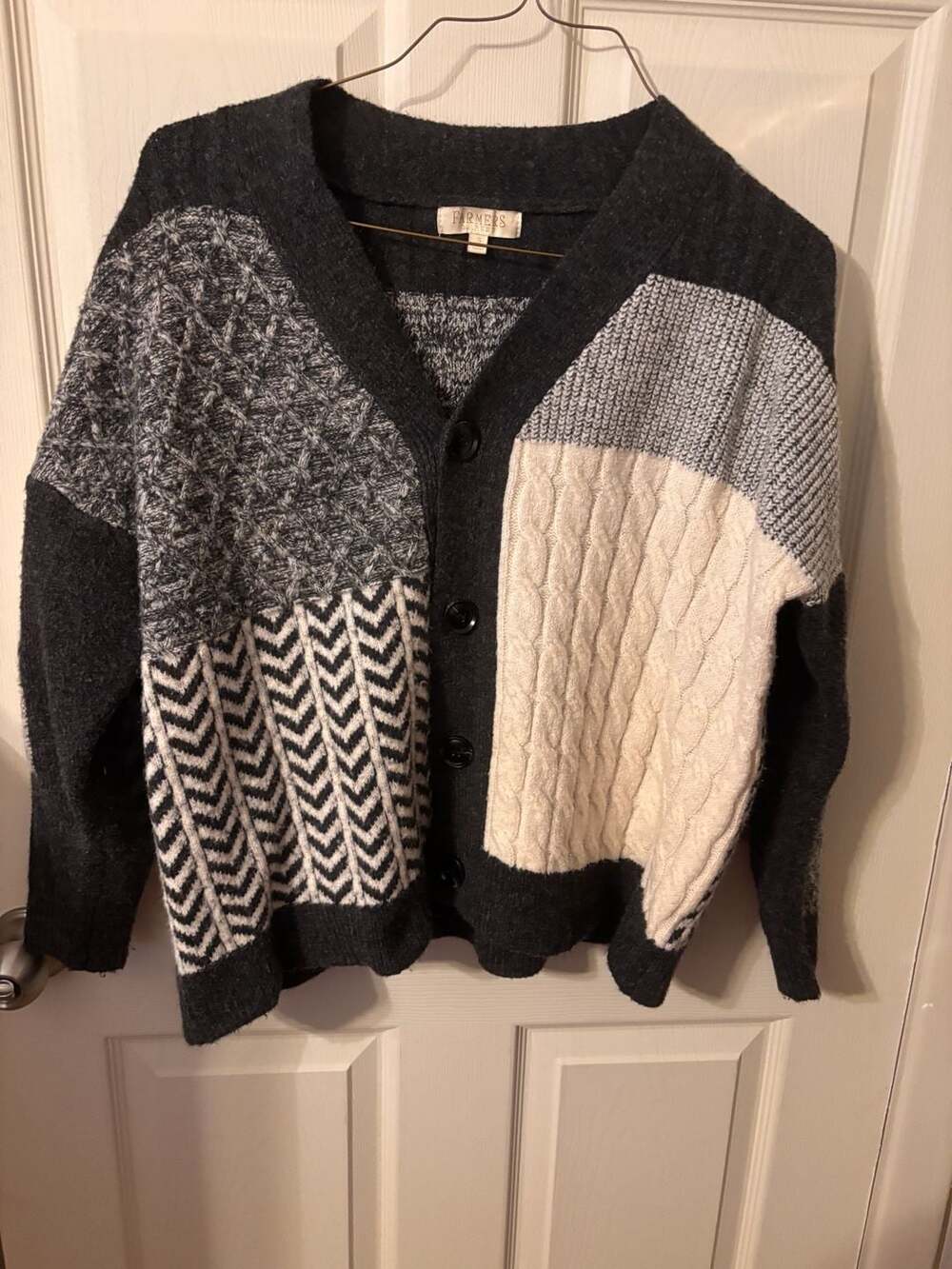 Farmers Market Womens Patchwork Cardigan Sweater Small Geometric Knit
